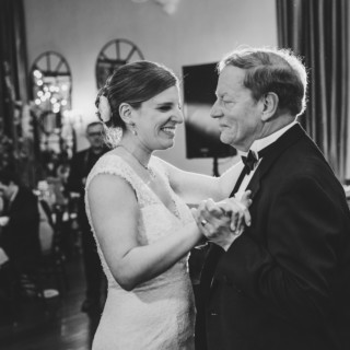 Bride and father share emotional first dance at elegant Alden Castle wedding in Brookline, MA.