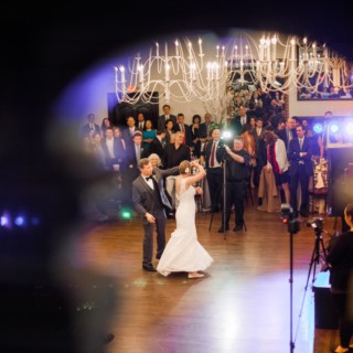 Bride and groom share their first dance at Alden Castle wedding in Brookline, Massachusetts.