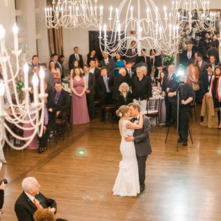 Bride and groom share their first dance at Alden Castle wedding in Brookline, Massachusetts.