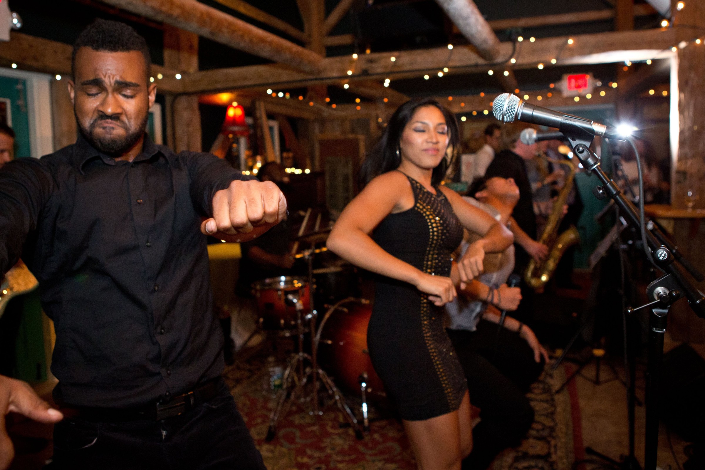 Couple dancing to live music at Stone Mountain Arts Center in Brownfield, Maine.