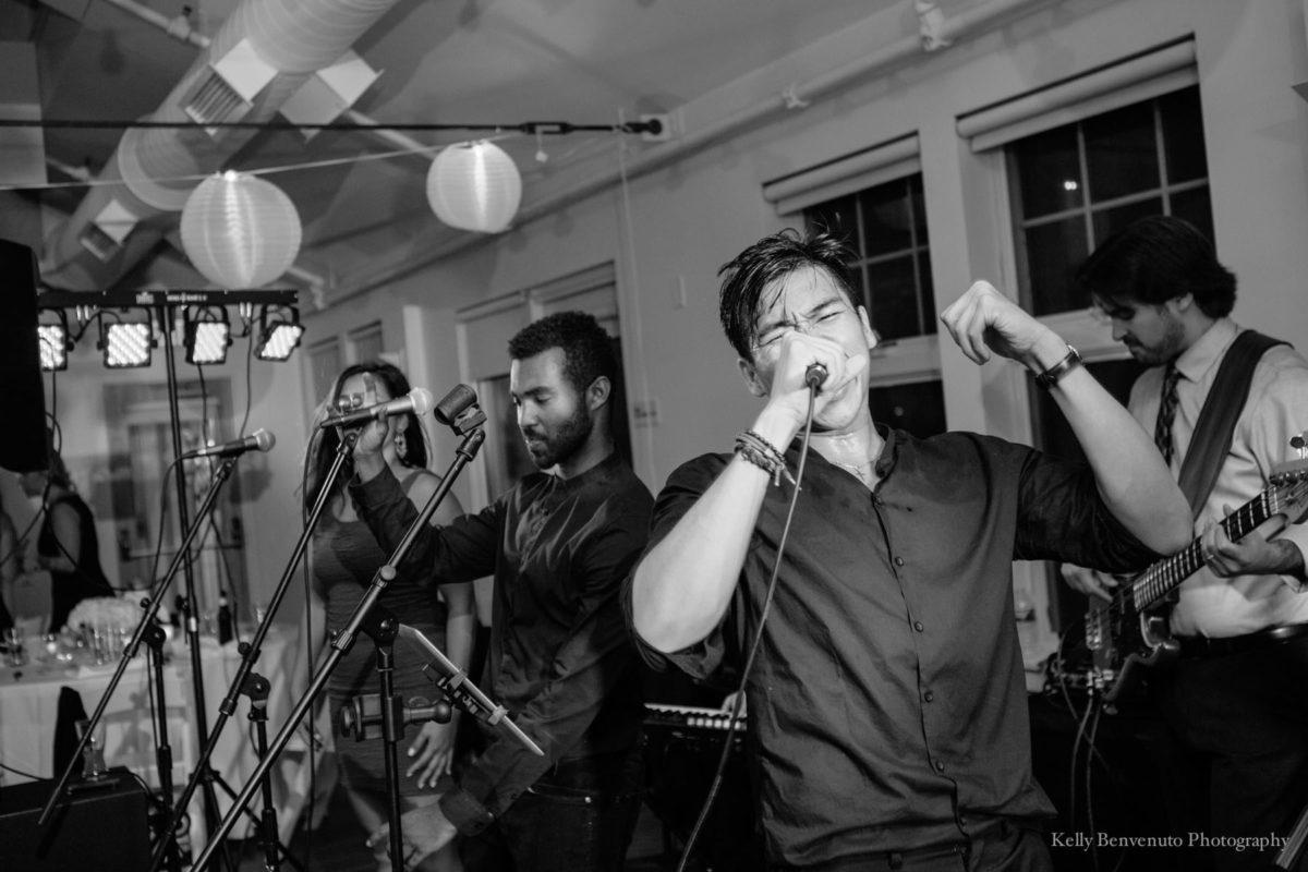 Passionate live band performing soulful music at Duxbury Bay wedding reception.