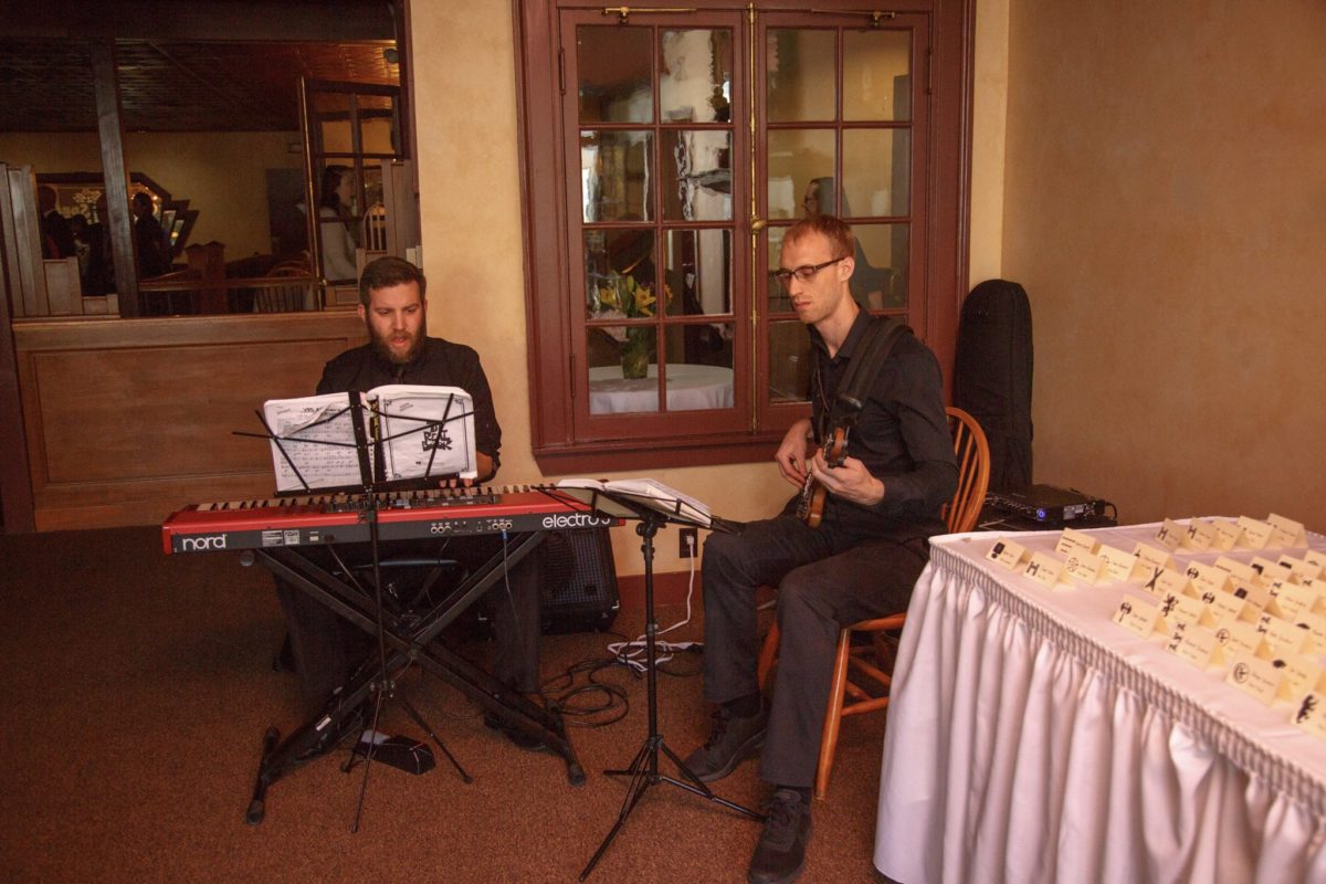 Keyboard and bass duo performing live at an elegant Waterville Valley wedding reception.