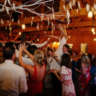 Mad River Barn Wedding - Bride Up On Shoudlers