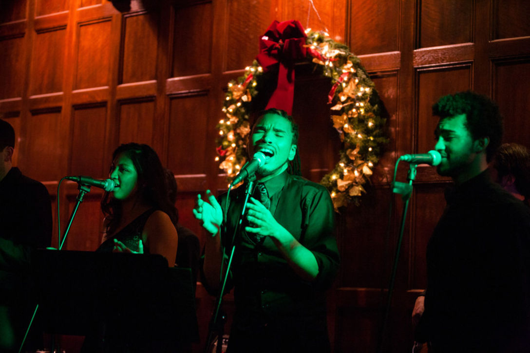 Bride and groom share a romantic first dance at an elegant holiday wedding in Boston.