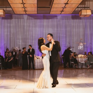Bride and groom share romantic first dance at elegant InterContinental Boston wedding reception.