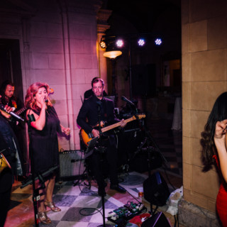 Live band performing at elegant Aldrich Mansion wedding reception in Warwick, Rhode Island.