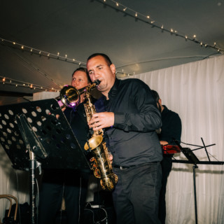 Live jazz band performing at an elegant indoor wedding in Manchester, Vermont.