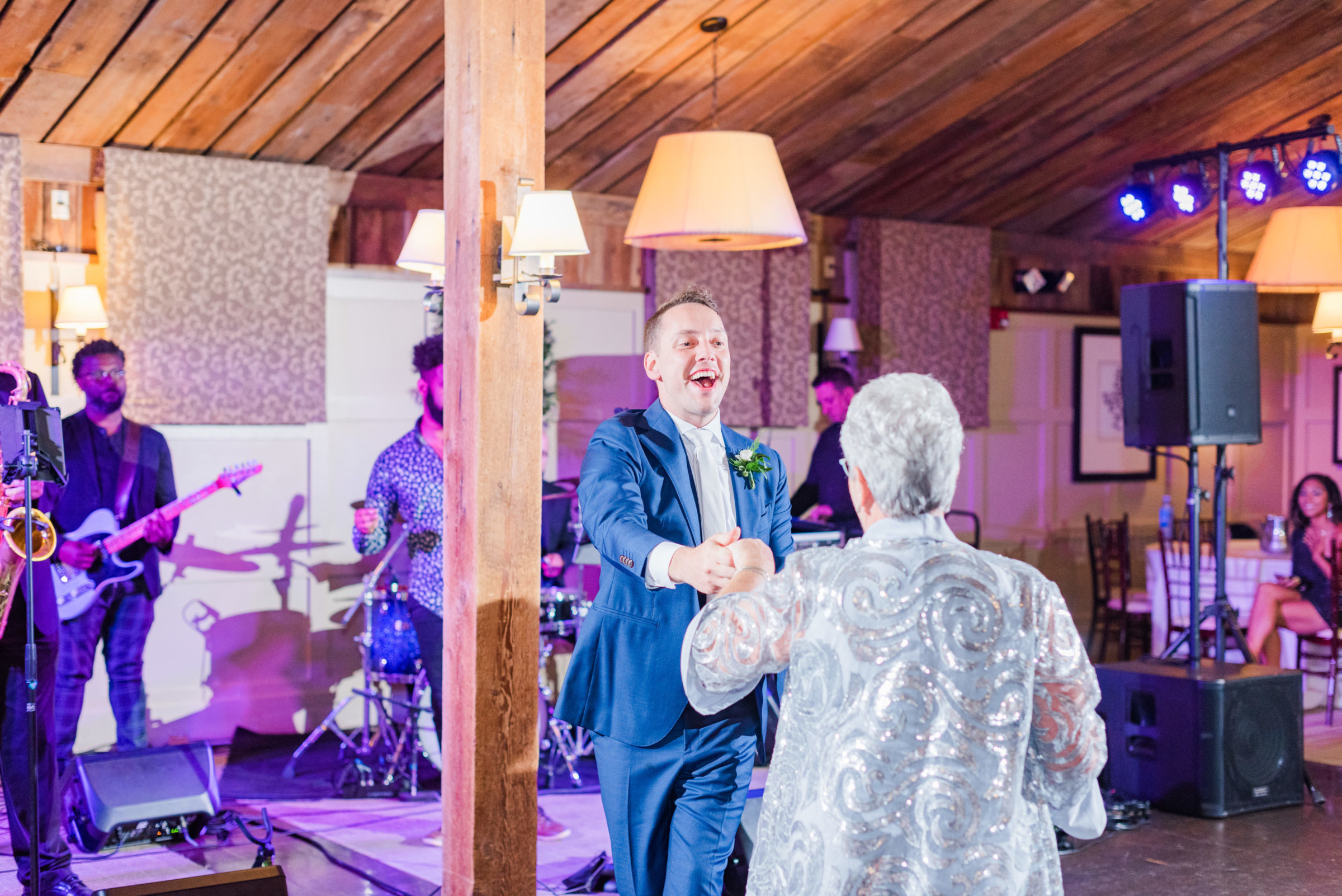 Groom dancing with his mother at Gibbet Hill rustic wedding reception in Groton, Massachusetts.