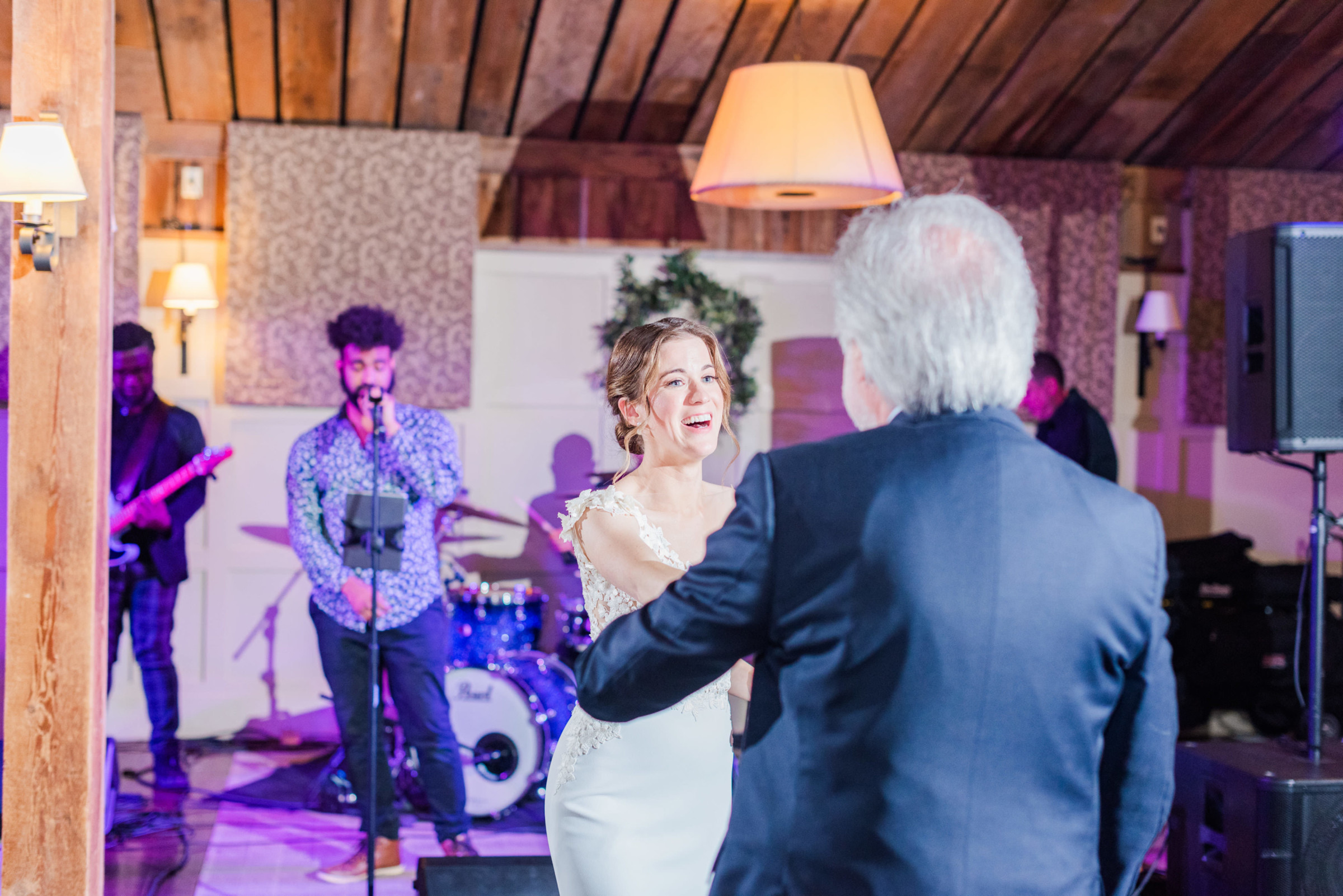 Bride dances with her father during a rustic Gibbet Hill wedding reception in Groton, Massachusetts.