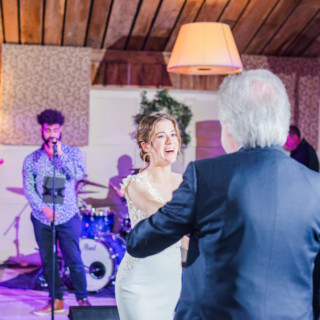 Bride dances with her father during a rustic Gibbet Hill wedding reception in Groton, Massachusetts.