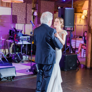 Bride and father share a heartfelt dance at rustic Gibbet Hill wedding in Groton, Massachusetts.