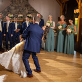 Bride and groom first dance dip at Harrington Farm wedding in Princeton, Massachusetts.