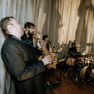 Live jazz band performing indoors at Bar Harbor Club in Maine.