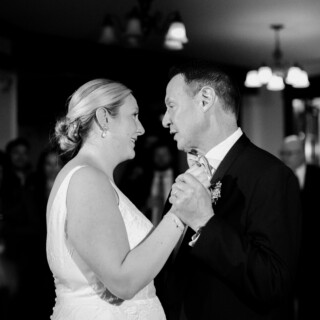 Bride and father share an emotional black-and-white dance at French’s Point wedding reception.