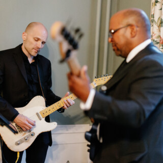 Two musicians performing live at an elegant Bradley Estate wedding in Canton, Massachusetts.