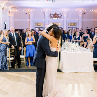 Bride and groom share a romantic first dance at Omni Mount Washington Resort wedding.